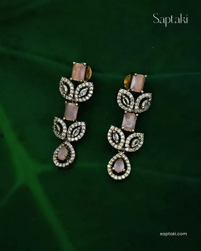 Rose Gold Plated CZ AD Necklace Set with White Stones & Earrings - Image 2