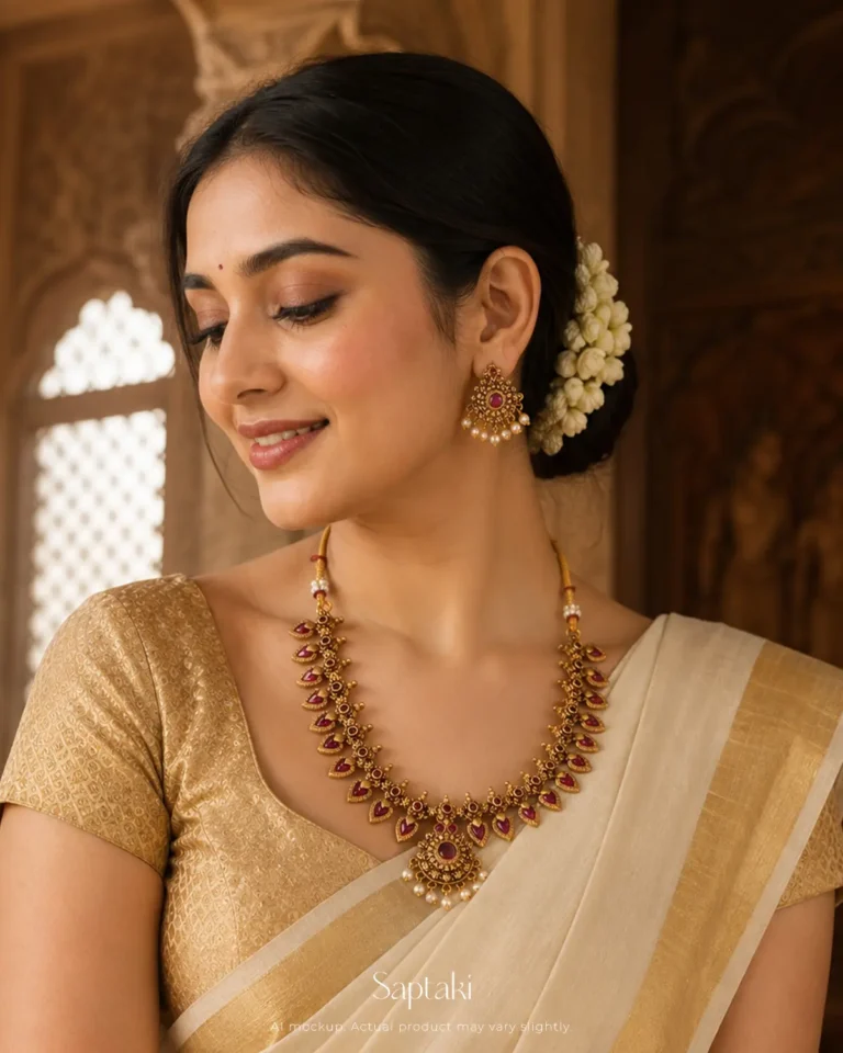 Ruby Padma Temple Necklace Set with Earrings