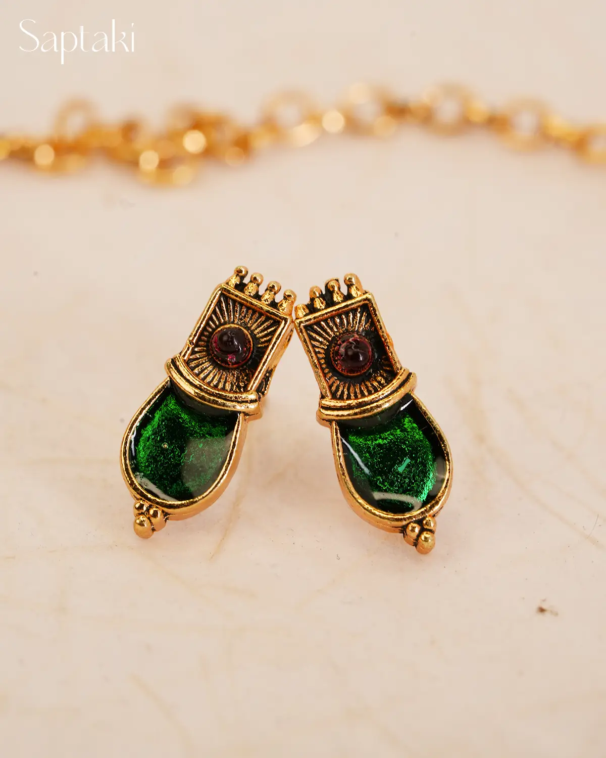 Emerald Enamel Heritage Necklace Set with Earrings - Image 4