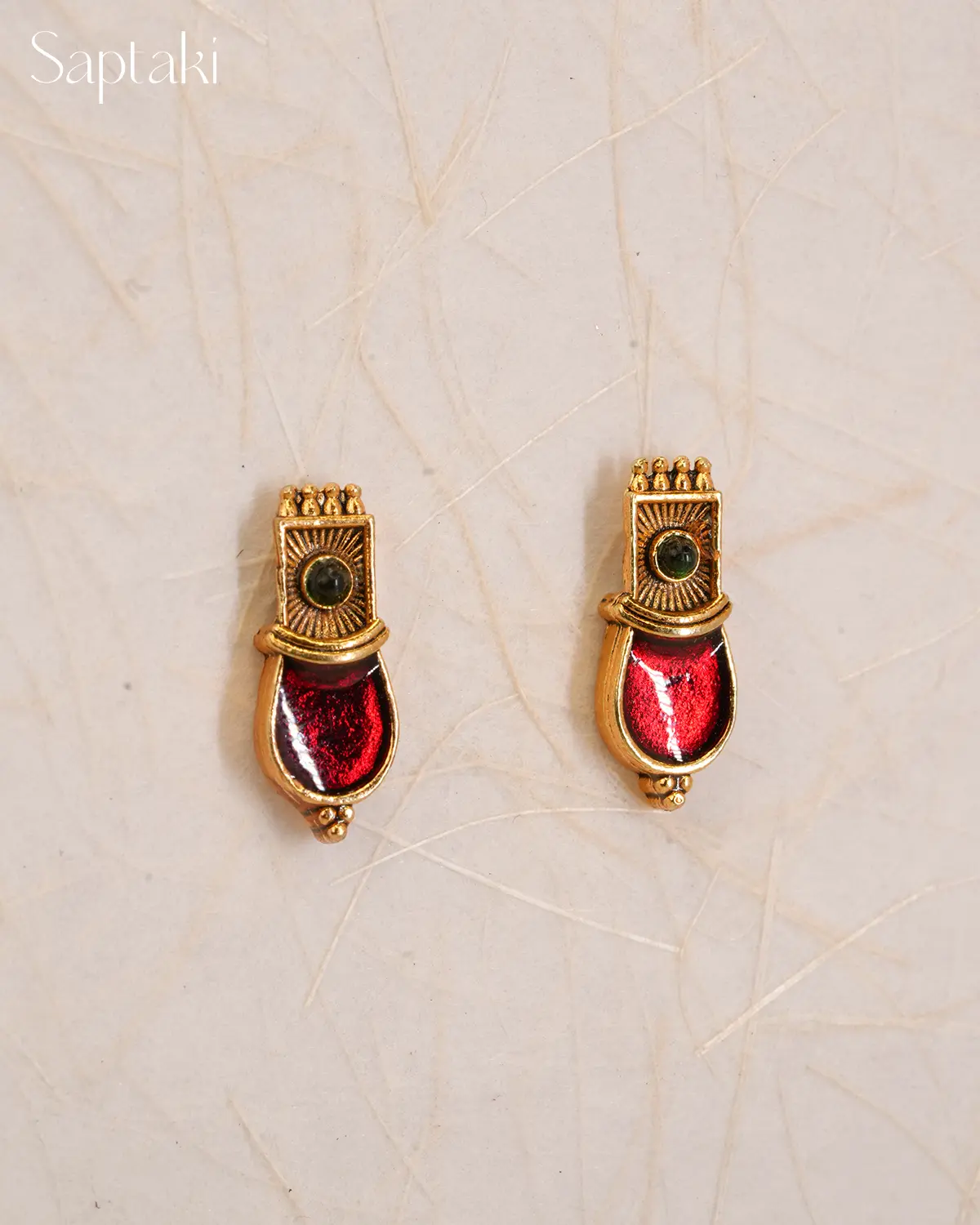 Ruby Enamel Heritage Necklace Set with Earrings - Image 4