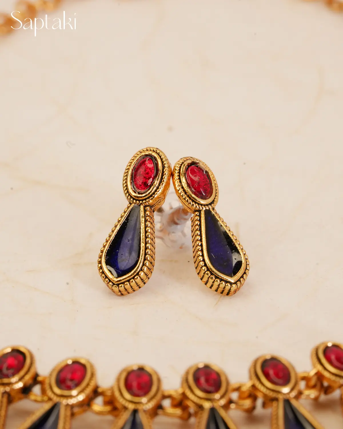 Royal Sapphire Enamel Necklace Set with Earrings - Image 4