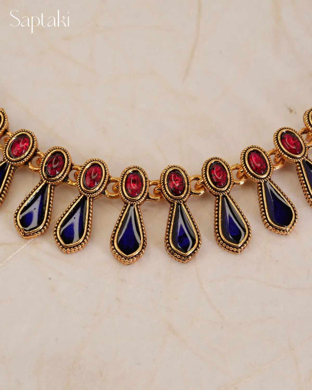 Royal Sapphire Enamel Necklace Set with Earrings - Image 5