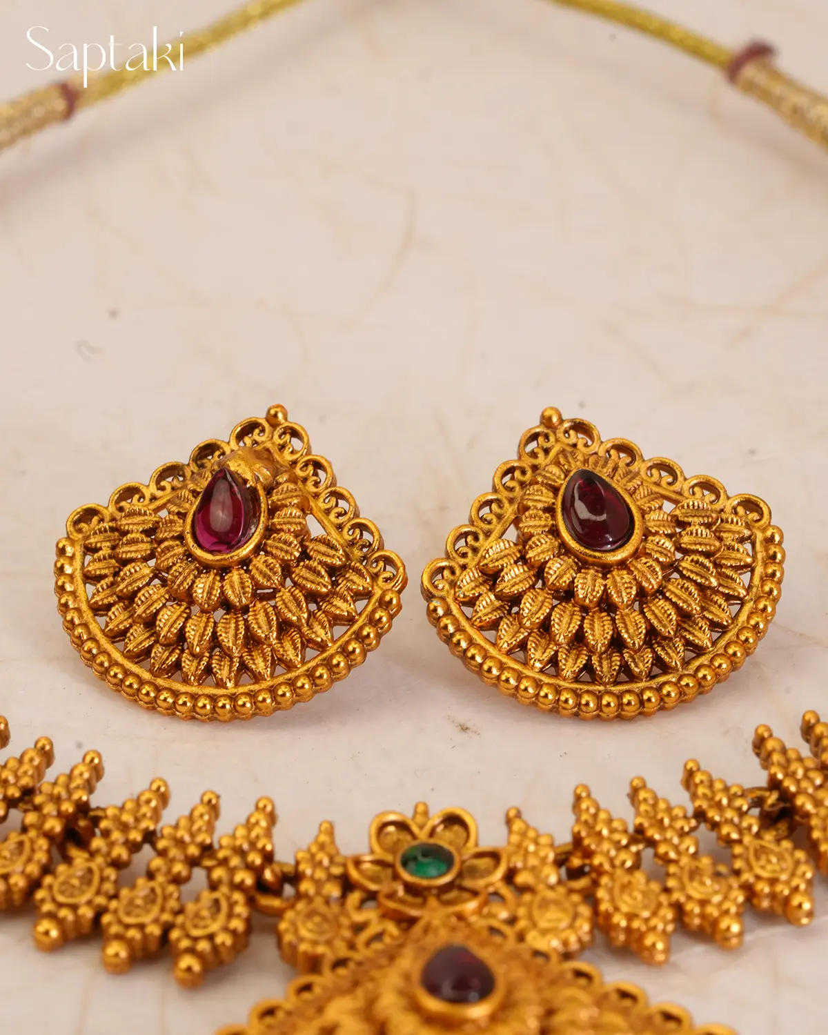 Royal Temple Pendant Necklace Set with Earrings - Image 4