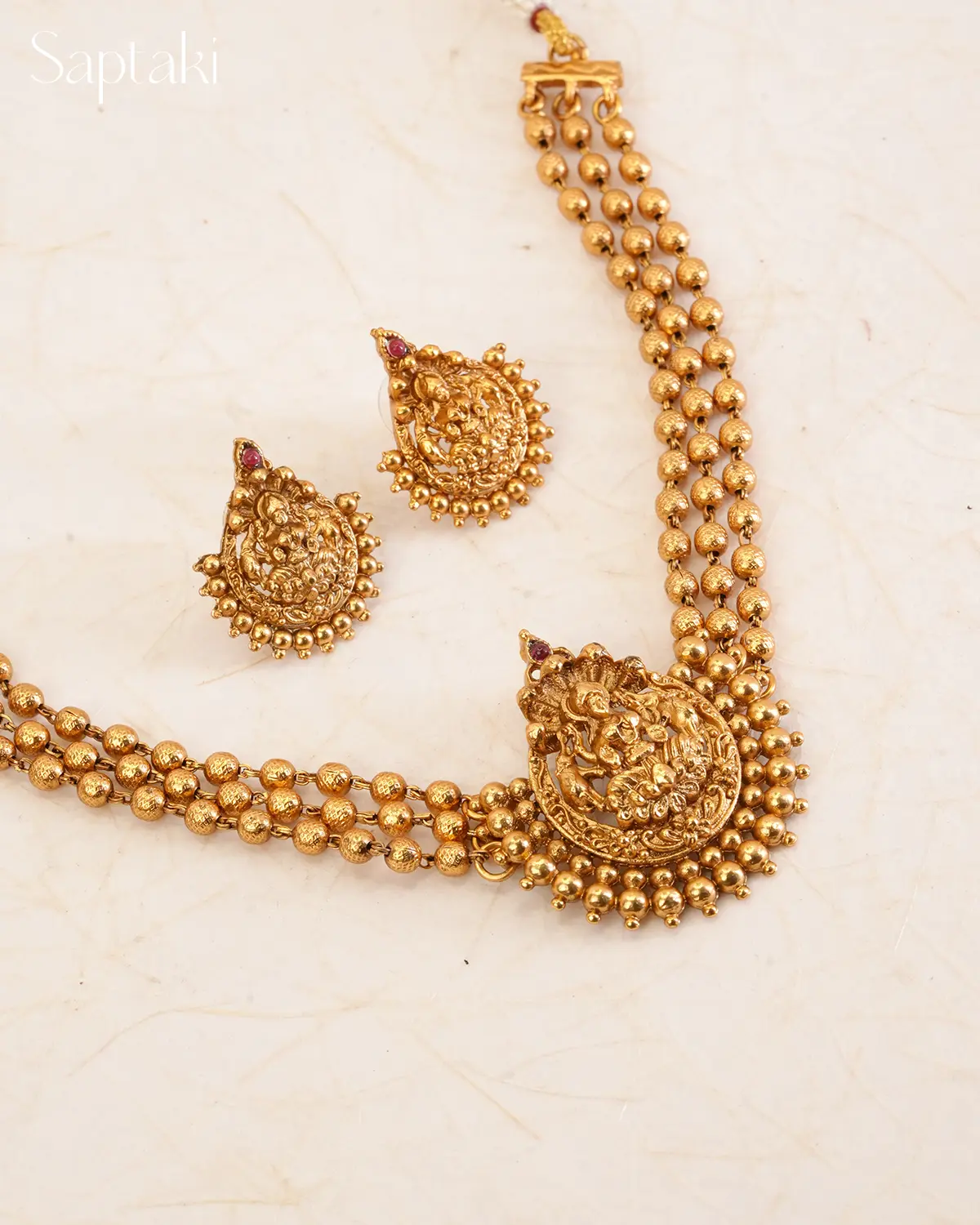 Lakshmi Beaded Temple Necklace Set - Image 2