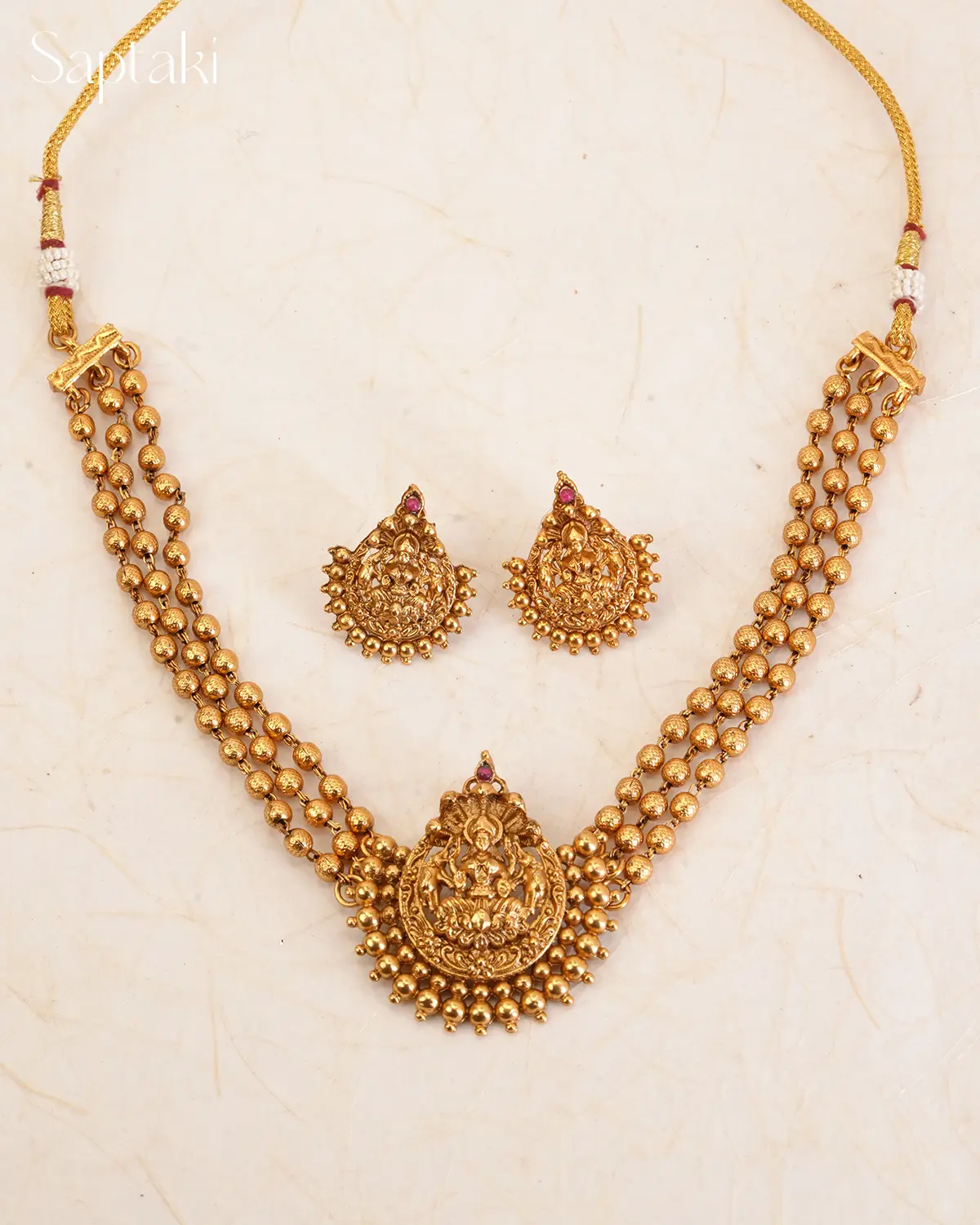 Lakshmi Beaded Temple Necklace Set - Image 3